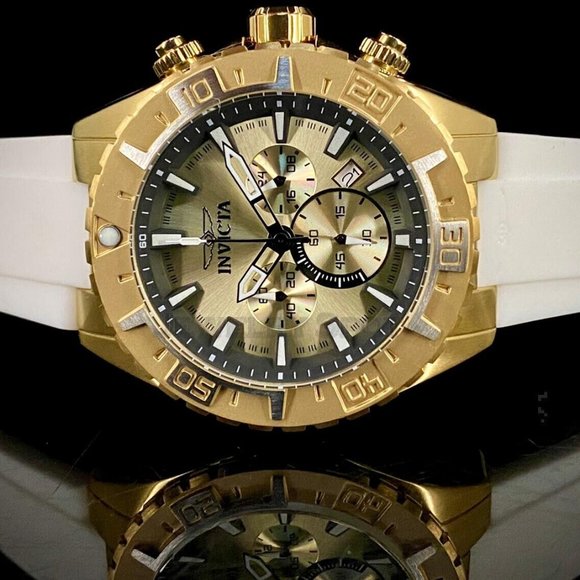 NEW Invicta Aviator 49MM Gold Dial Quartz Silicone Strap Watch - Picture 3 of 12